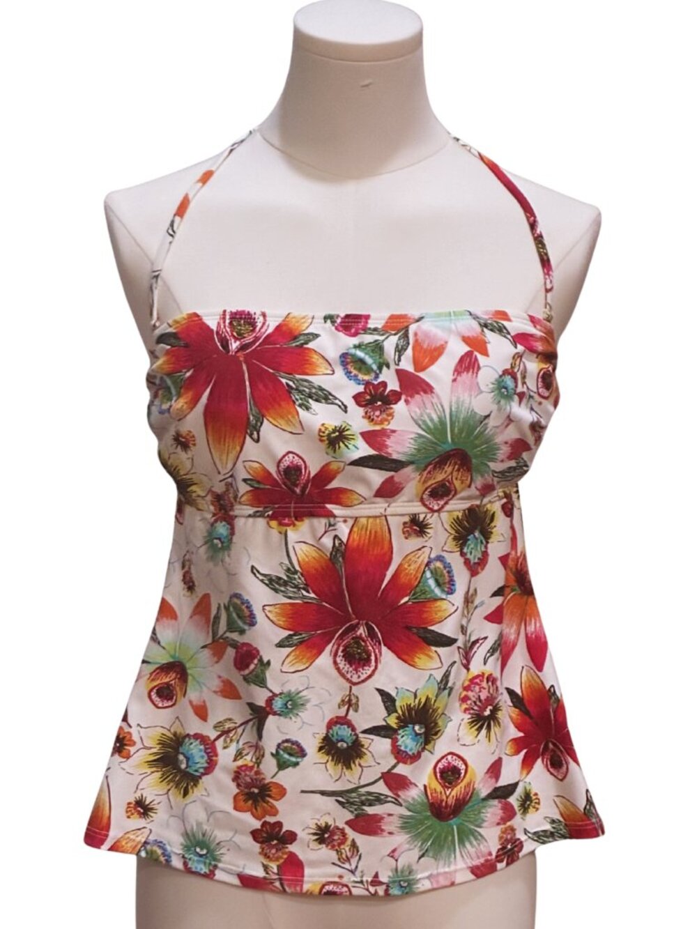 Talbots Floral Halter Bandeau Y2K Beach Tankini Swim Top Pink Red Size 10